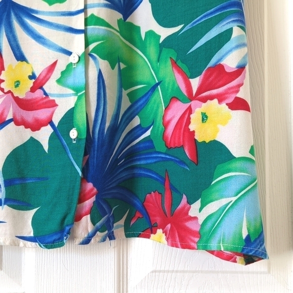 Bloomingdale's 80's Vintage Bright Tropical Short Sleeve Button Down Shirt Large - Picture 9 of 12